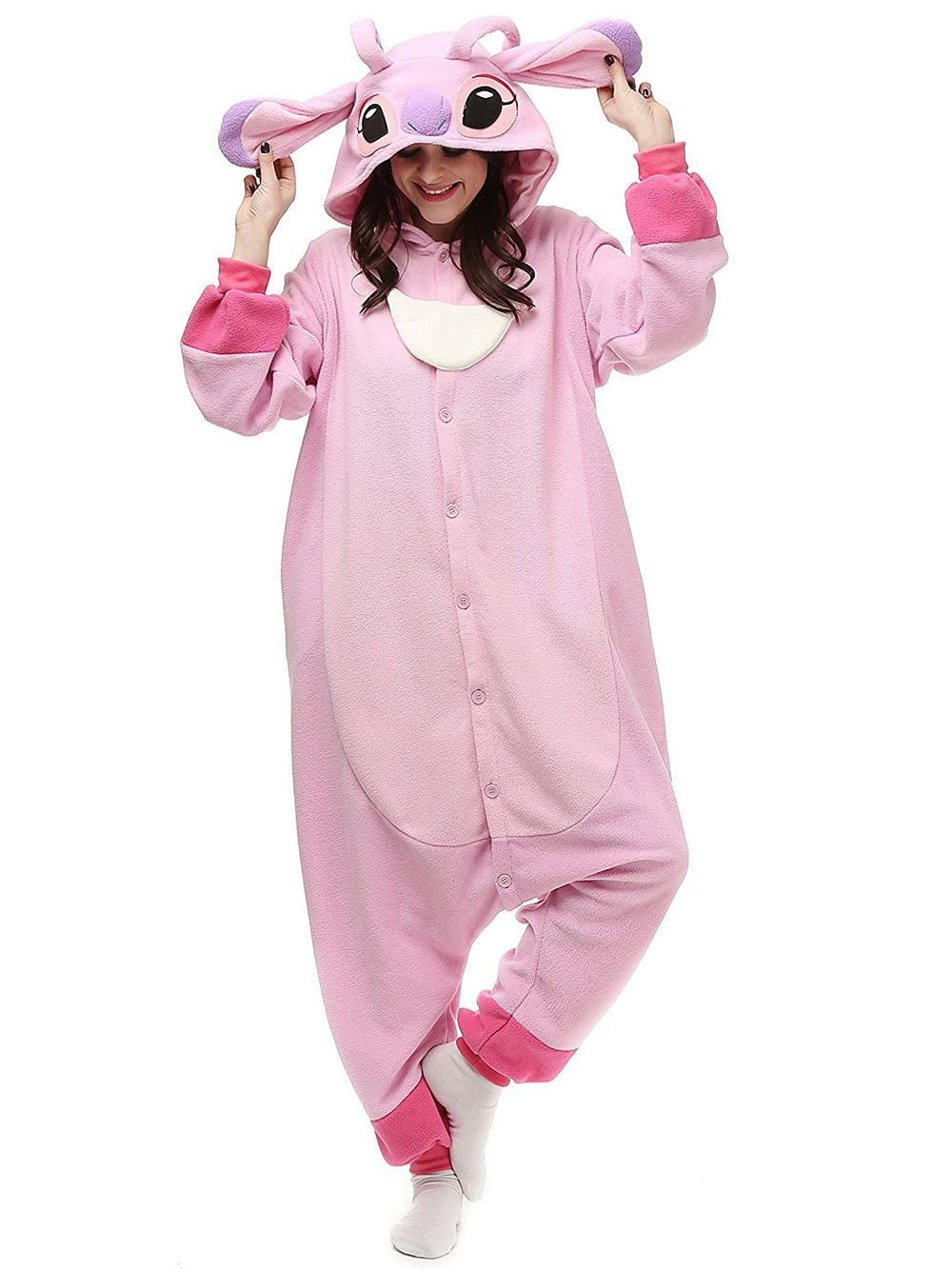 Shop Sale Cheap Pink Stitch Long Sleeve Kigurumi Onesies Pajamas Costume-NKCOS