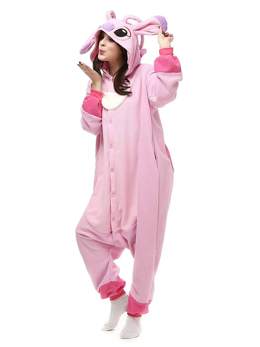 Pink Stitch Long Sleeve Kigurumi Onesies Pajamas Costume