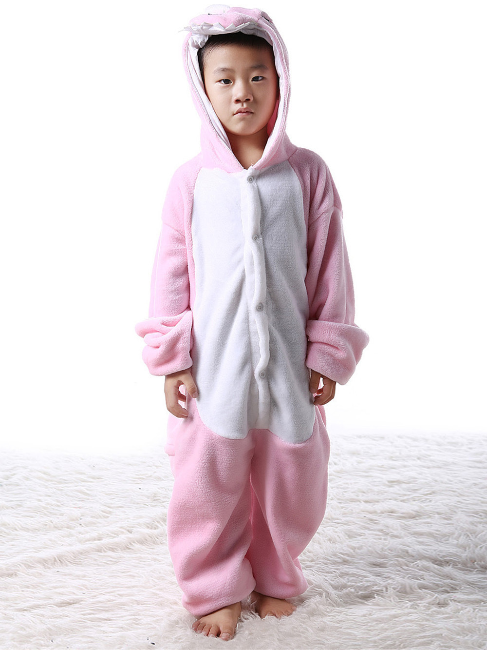 Kids Onesies Pink Dinosaur Animal Pajamas Kigurumi Costume