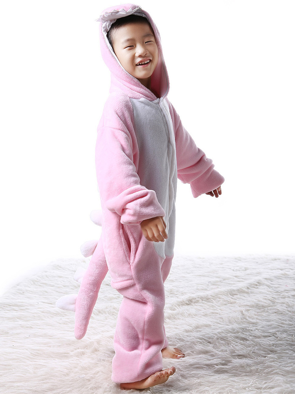 Kids Onesies Pink Dinosaur Animal Pajamas Kigurumi Costume