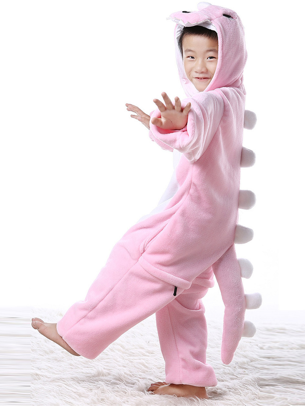 Kids Onesies Pink Dinosaur Animal Pajamas Kigurumi Costume