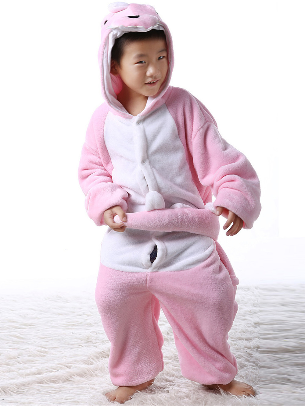 Kids Onesies Pink Dinosaur Animal Pajamas Kigurumi Costume