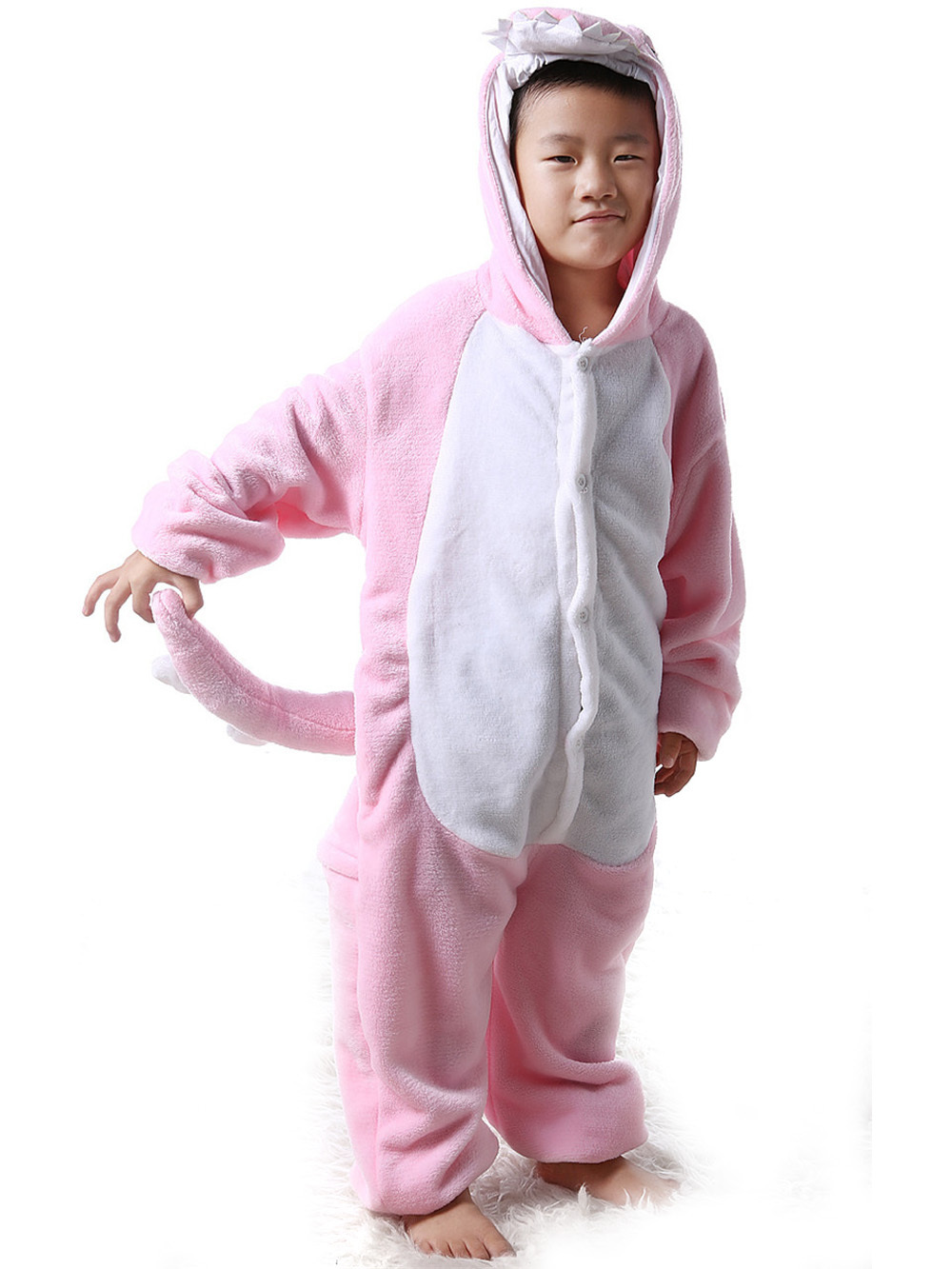Kids Onesies Pink Dinosaur Animal Pajamas Kigurumi Costume