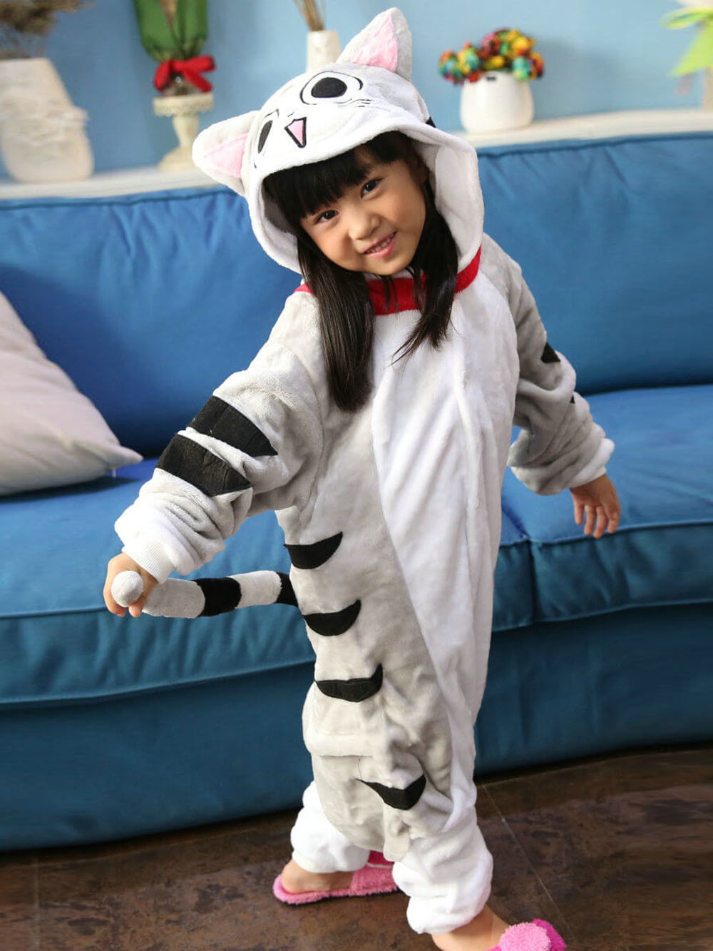 Grey Chi's Cat Kids Onesies Hoodie Costume Kigurumi Pajamas