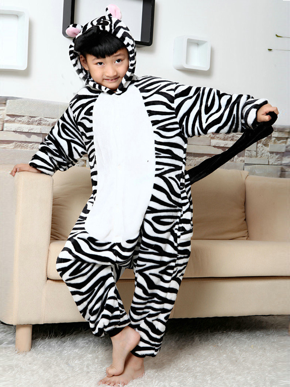 Zebra Kids Kigurumi Pajamas Animal Onesies Hoodie Costume-PajamasFun