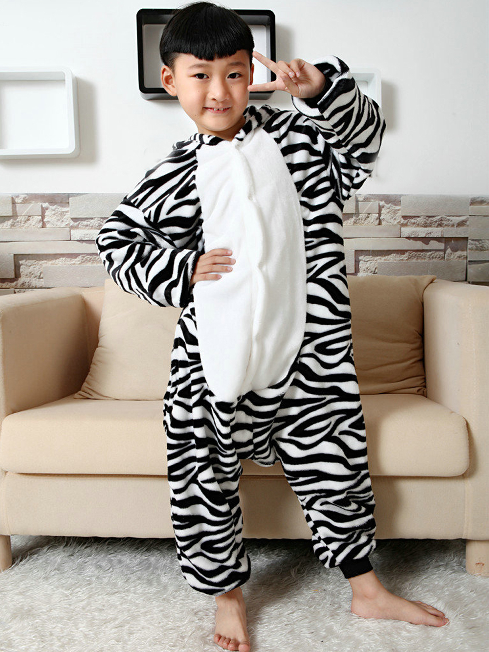 Zebra Kids Kigurumi Pajamas Animal Onesies Hoodie Costume-PajamasFun
