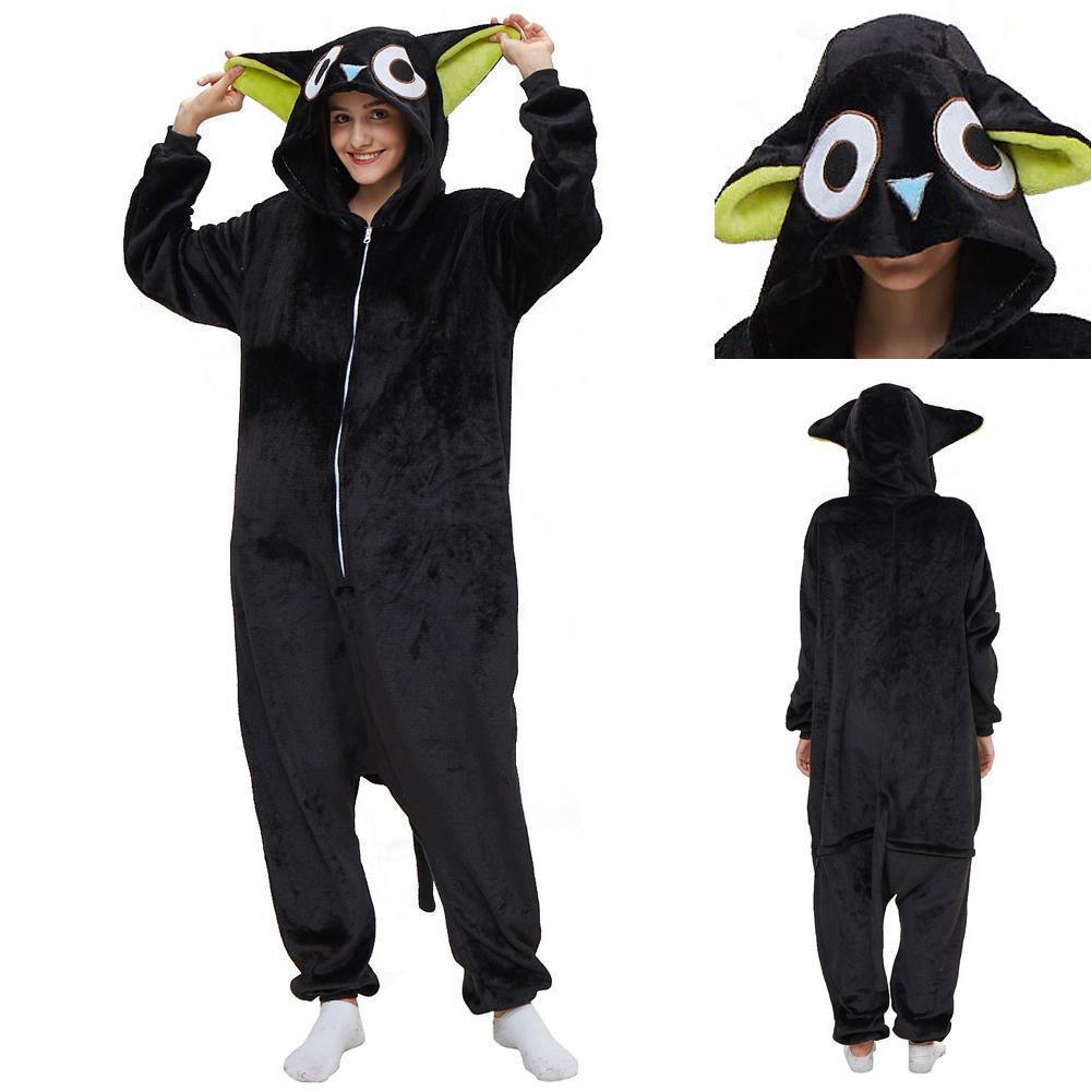 Cat Pajamas Kigurumi Onesie Cartoon Black Flannel Jumpsuit Kigurumi Costumes