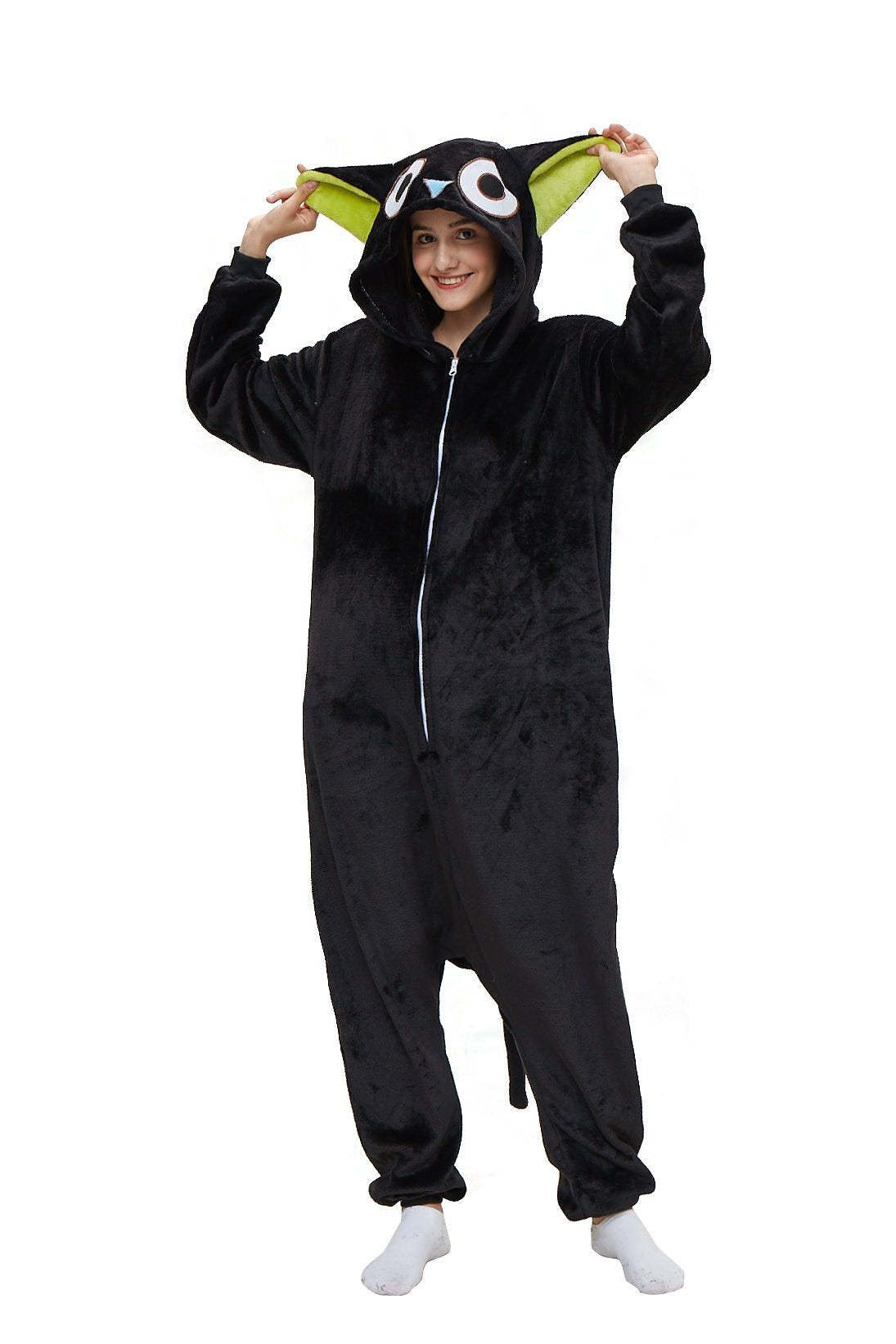 Cat Pajamas Kigurumi Onesie Cartoon Black Flannel Jumpsuit Kigurumi Costumes
