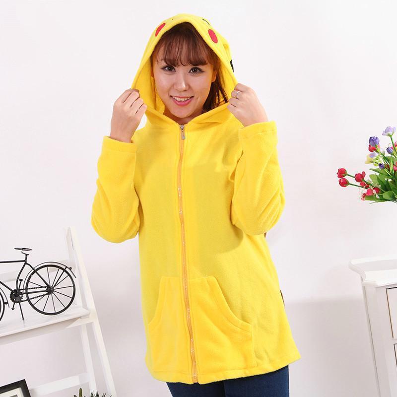 Pokemon Pikachu Costume Long Sleeve Cartoon Kigurumi Fleece Hoodie Coat Jacket-Pajamasbuy