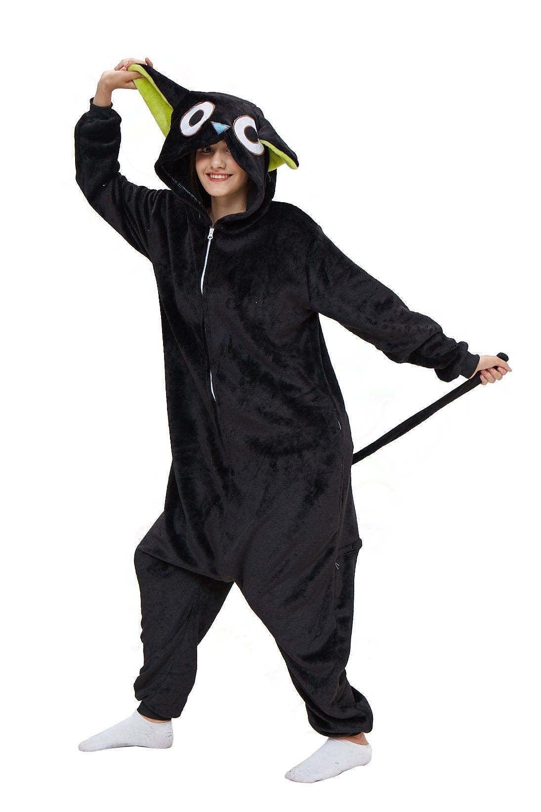 Cat Pajamas Kigurumi Onesie Cartoon Black Flannel Jumpsuit Kigurumi Costumes