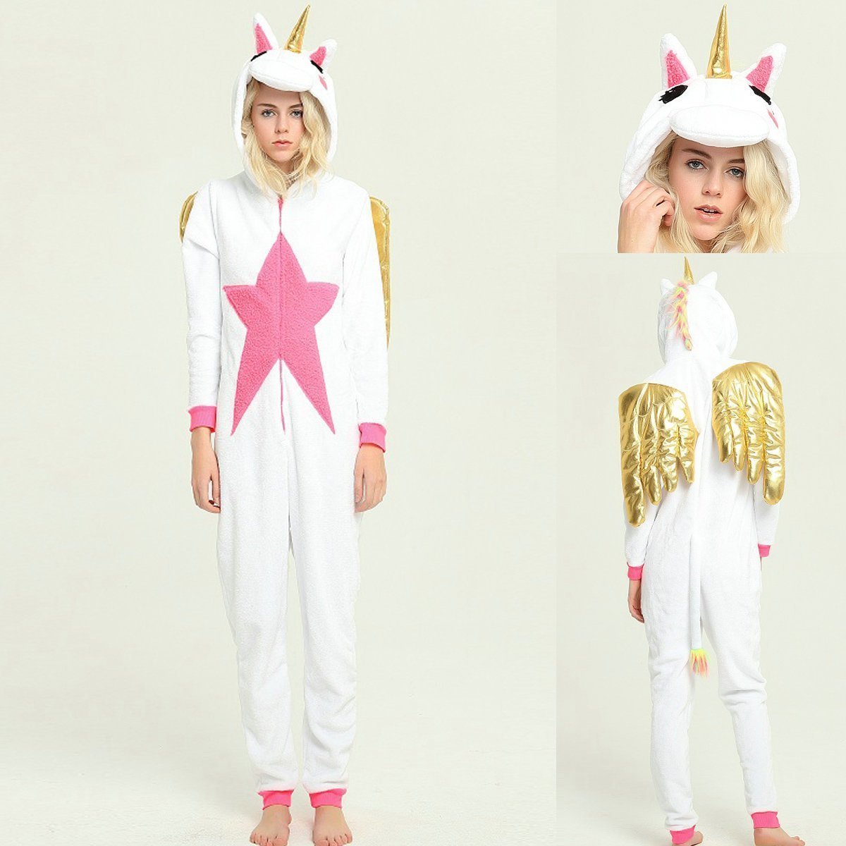 Shop Sale Cheap Gold Winged Unicorns Kigurumi Onesies Pajamas for Adult-NKCOS