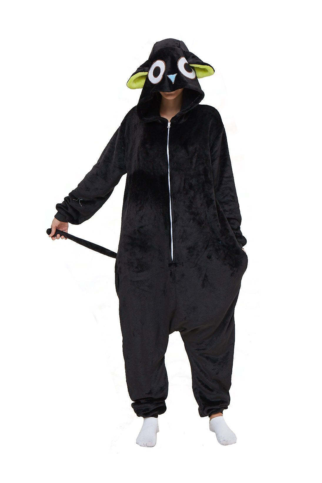 Cat Pajamas Kigurumi Onesie Cartoon Black Flannel Jumpsuit Kigurumi Costumes