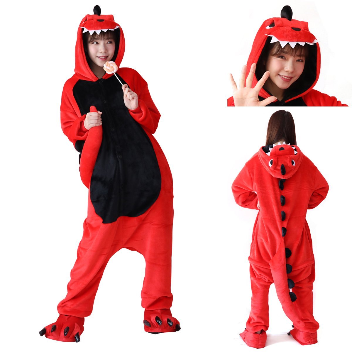 Adult Red Dinosaur costume Kigurumi Onesies Pajamas