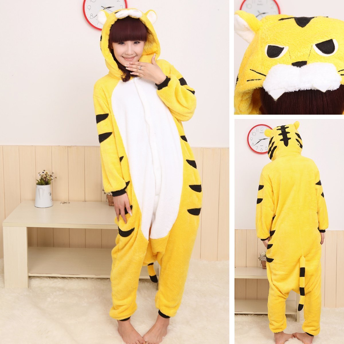 Shop Sale Cheap Yellow Tiger Pajamas Onesies Animal Kigurumi Hoodie Costume-NKCOS