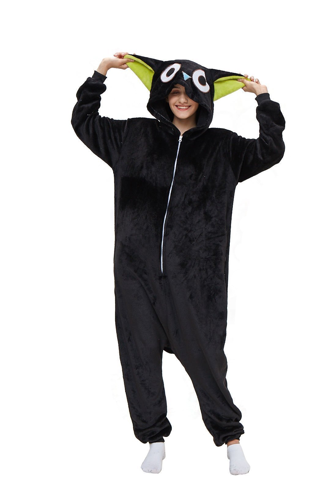 Cat Pajamas Kigurumi Onesie Cartoon Black Flannel Jumpsuit Kigurumi Costumes