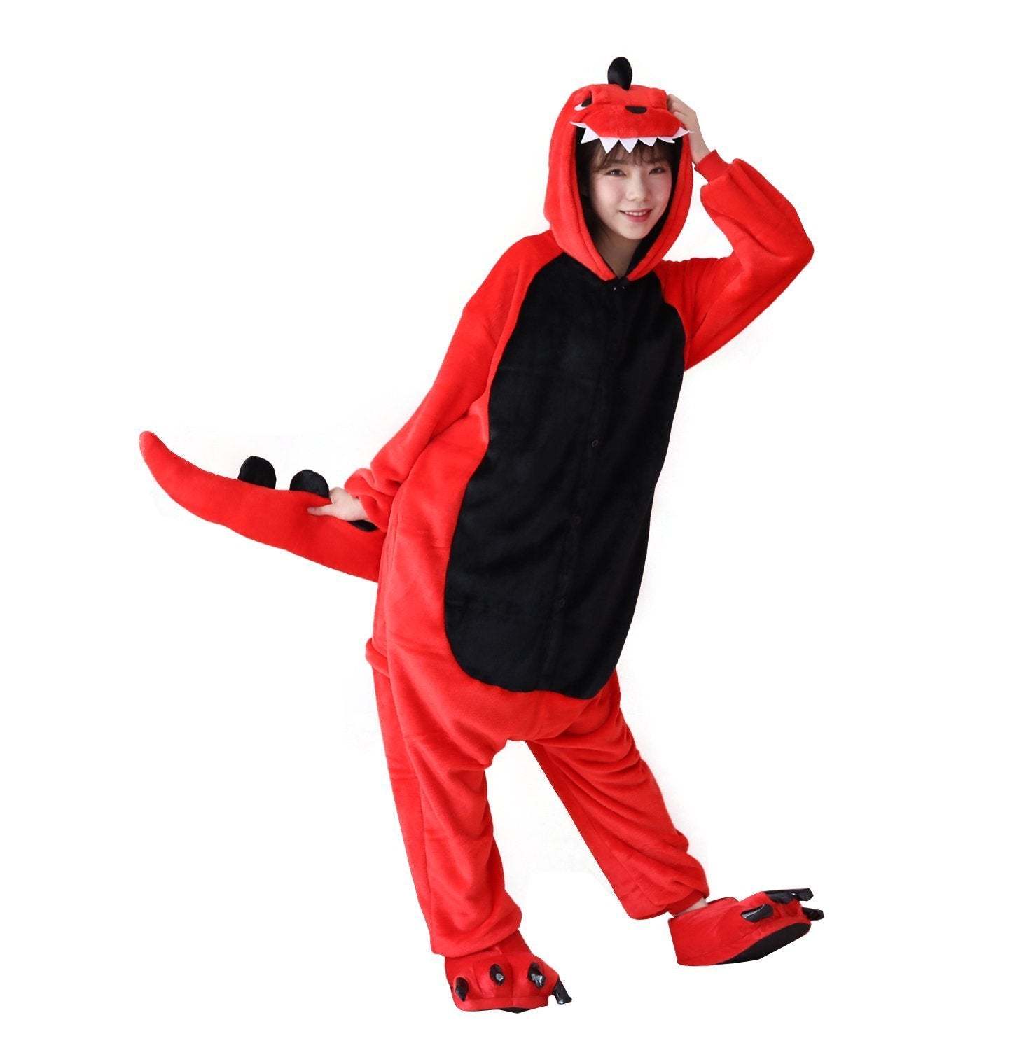 Adult Red Dinosaur costume Kigurumi Onesies Pajamas