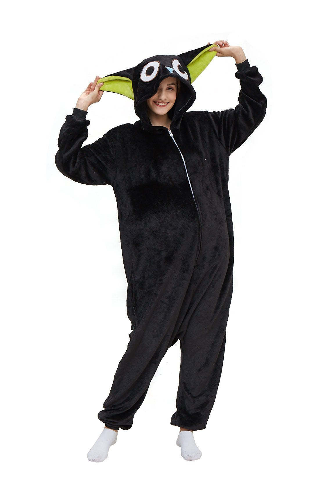 Cat Pajamas Kigurumi Onesie Cartoon Black Flannel Jumpsuit Kigurumi Costumes