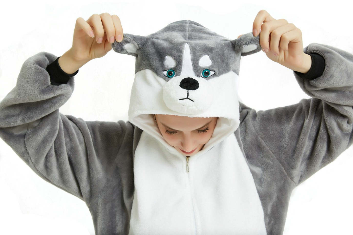 Long-haired Husky Dog Kigurumi Onesies Pajamas Costume