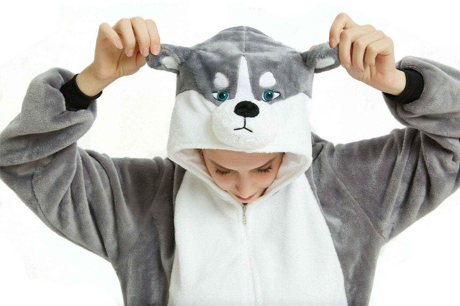 Long-haired Husky Dog Kigurumi Onesies Pajamas Costume