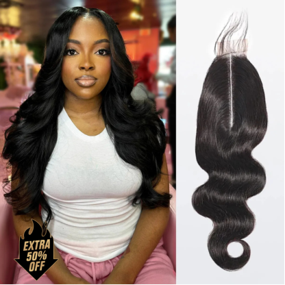 2"x6";4"x4";5"x5";13"x4";Upgrade Body Wave Straight Deep Wave Kinky Curly Transparent Lace Closure #1B Natural Black 12-20inch