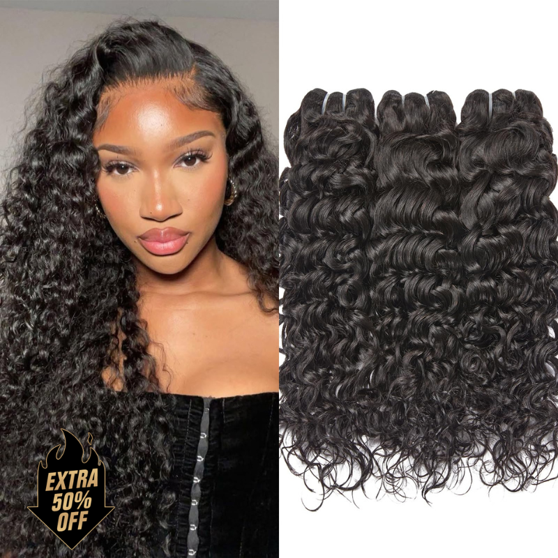  12 Inch Water Wave Hair Bundles | Human Hair | Natural Black #1B |  |Soft & Flowing Texture