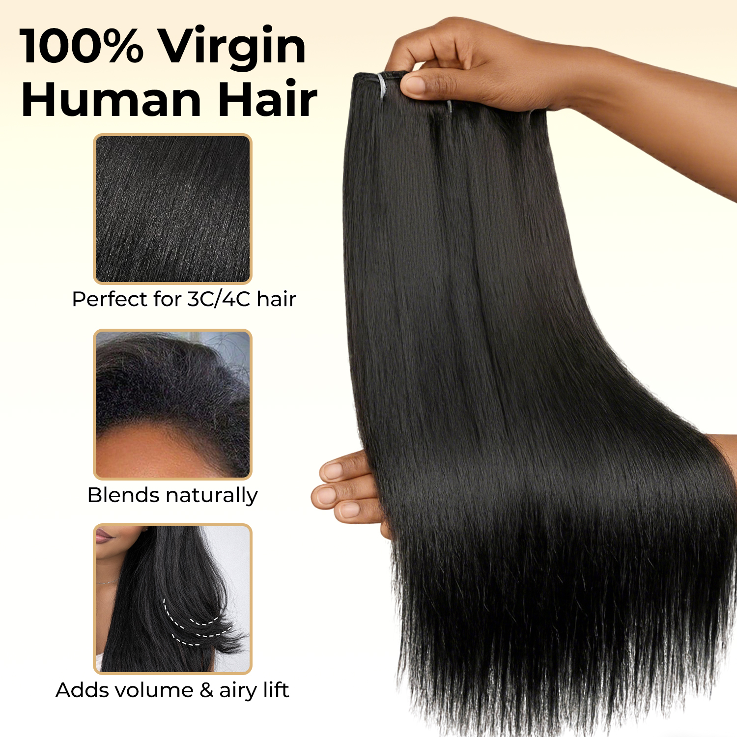 BeginLite Human Hair Bundle with Free Flexi Rods | Yaki Loose Yaki Straight Burmese Curly | 240g One-Pack Solution
