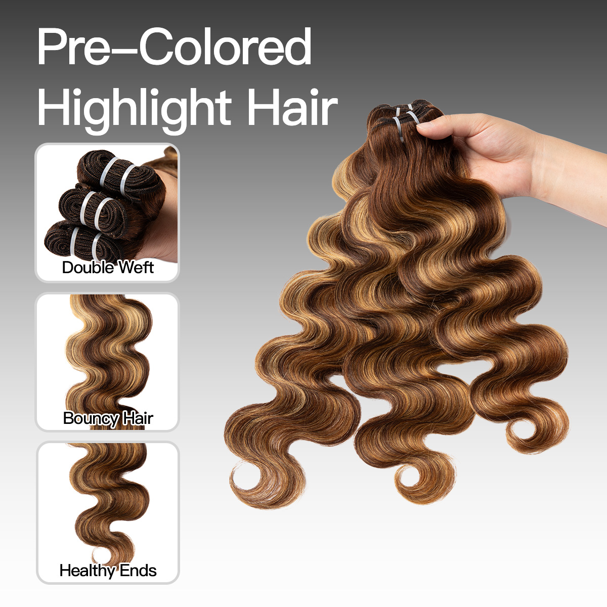 Brown Highlight Body Wave | 100% Human Hair Bundles | Budget Friendly 10A Grade Brazilian Virgin 100% Human Hair Quick Weave Sew in/Glue in Viral Hair Bundles
