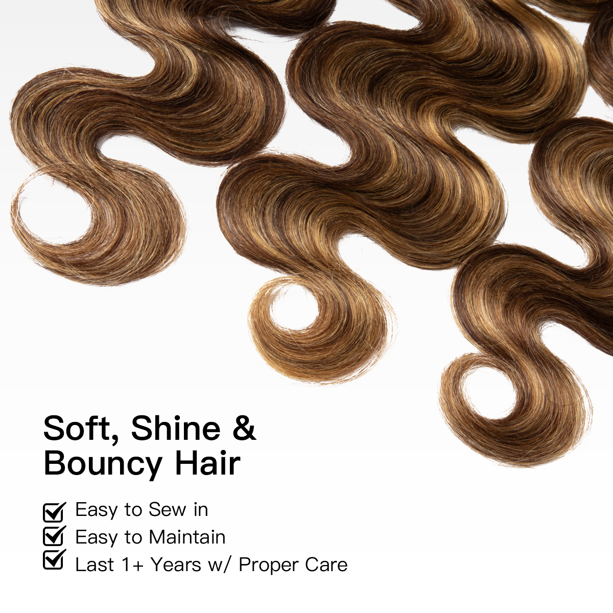 Brown Highlight Body Wave | 100% Human Hair Bundles | Budget Friendly 10A Grade Brazilian Virgin 100% Human Hair Quick Weave Sew in/Glue in Viral Hair Bundles