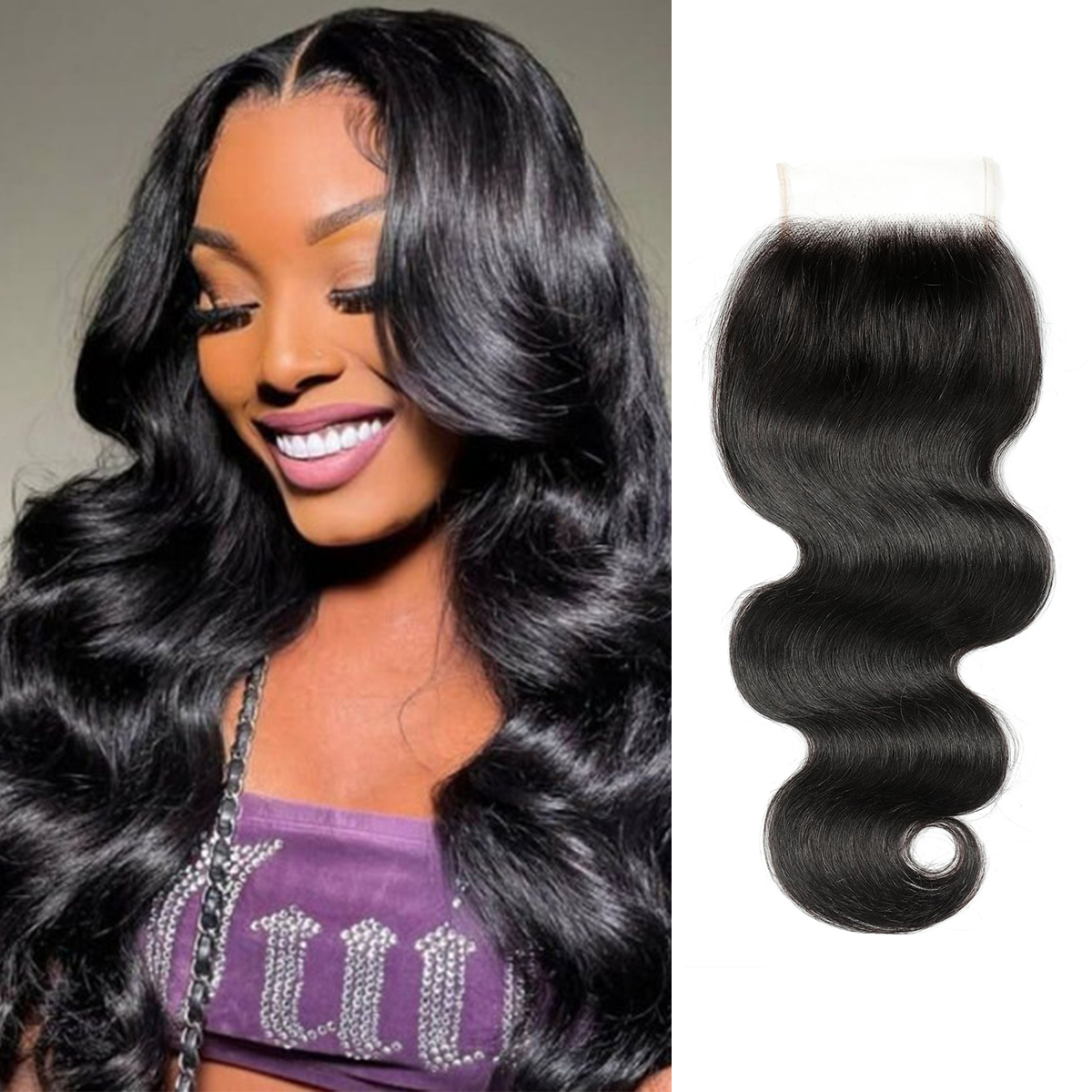 [Wequeen] 2x6 HD Lace Closure Straight Body Wave Skin-Like Closure Human Hair 14-18inch #1B Natural Black