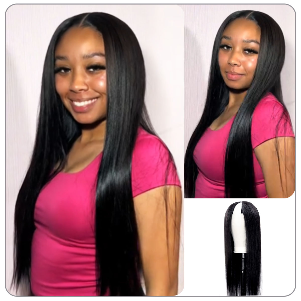 [Wequeen] Wear & Go Glueless Straight/ Kinky Curly V Part Wig No Leave Out Thin Part Human Hair Wigs for Beginner Protective Style - Natural Black #1b