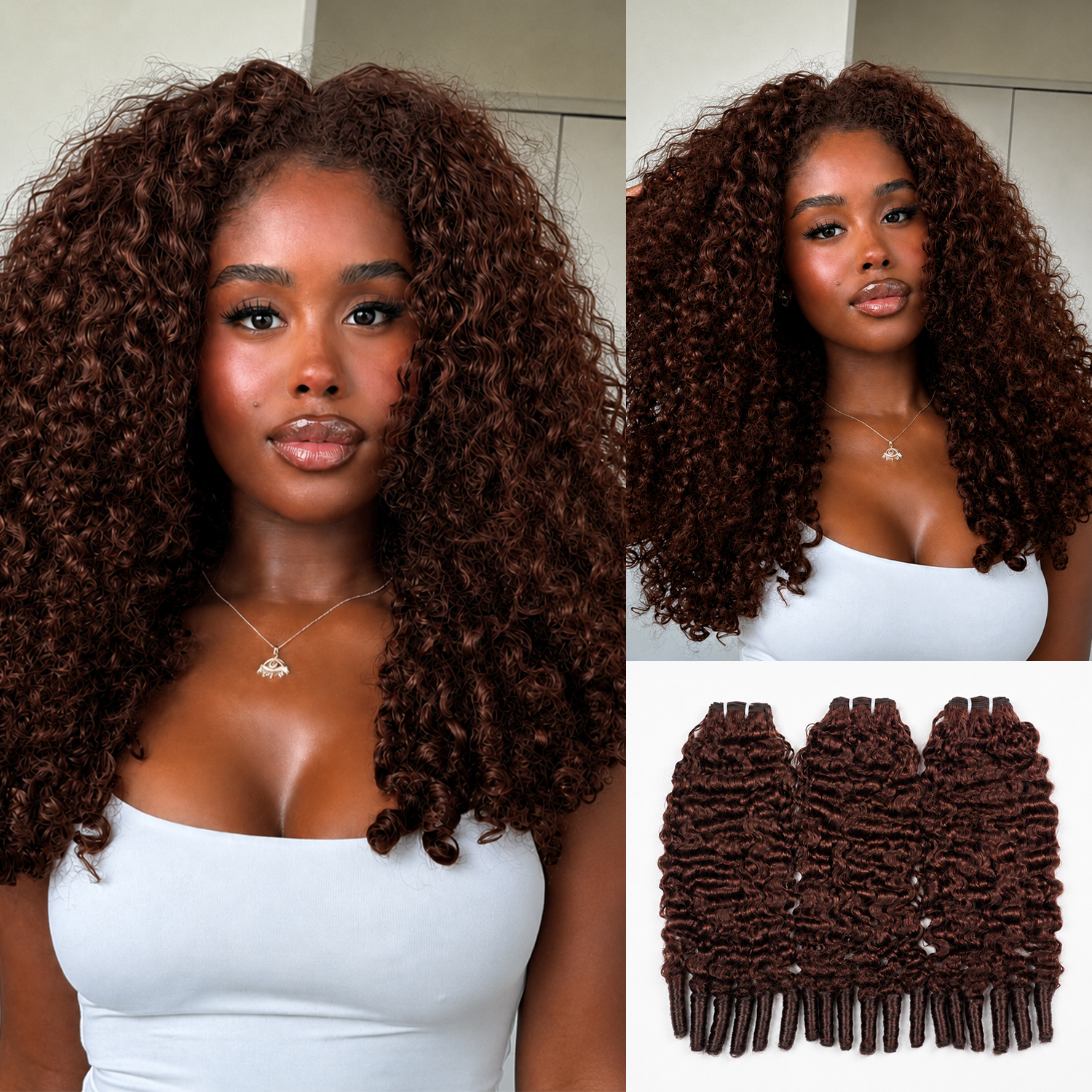 #33 Auburn Brown Burmese Curly Hair Bundles Easy Blend Brazilian Human Hair for Sew in Quick Weave