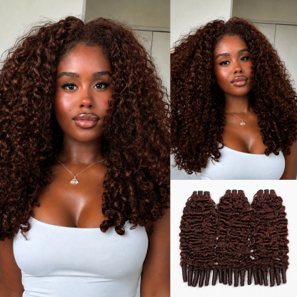 #33 Auburn Brown Burmese Curly Hair Bundles Easy Blend Brazilian Human Hair for Sew in Quick Weave