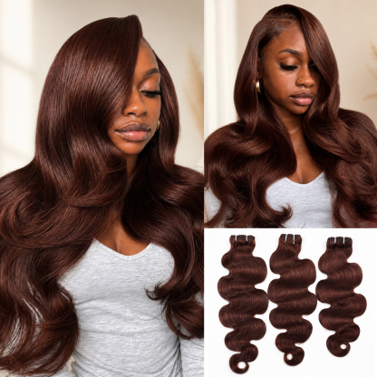 #33 Auburn Brown Body Wave Hair Bundles Brazilian Human Hair for Sew in Quick Weave