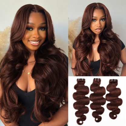 #33 Auburn Brown Body Wave Hair Bundles Brazilian Human Hair for Sew in Quick Weave