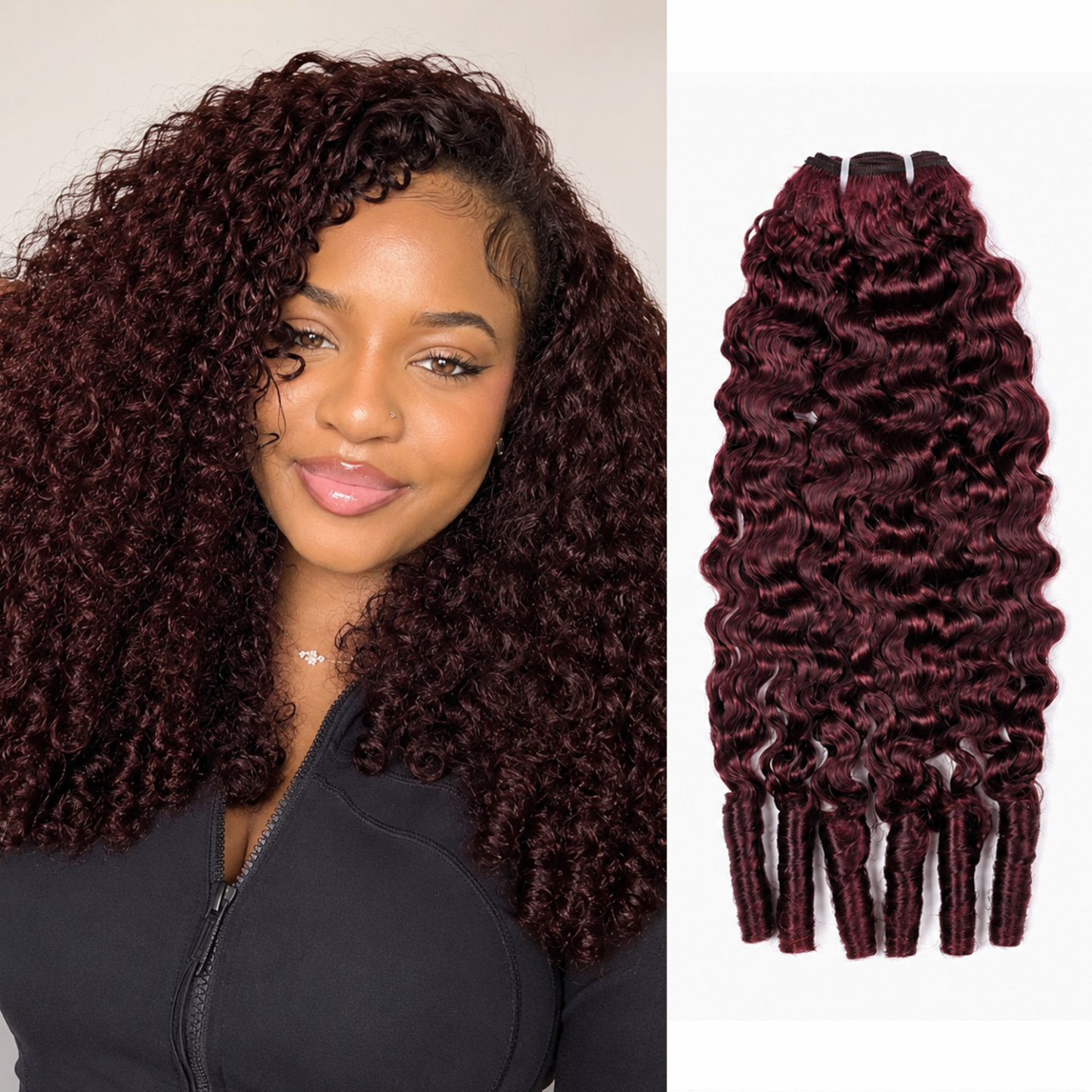 [Copy]#99J Burgundy Burmese Curly Hair Bundles Easy Blend Brazilian Human Hair for Sew in Quick Weave