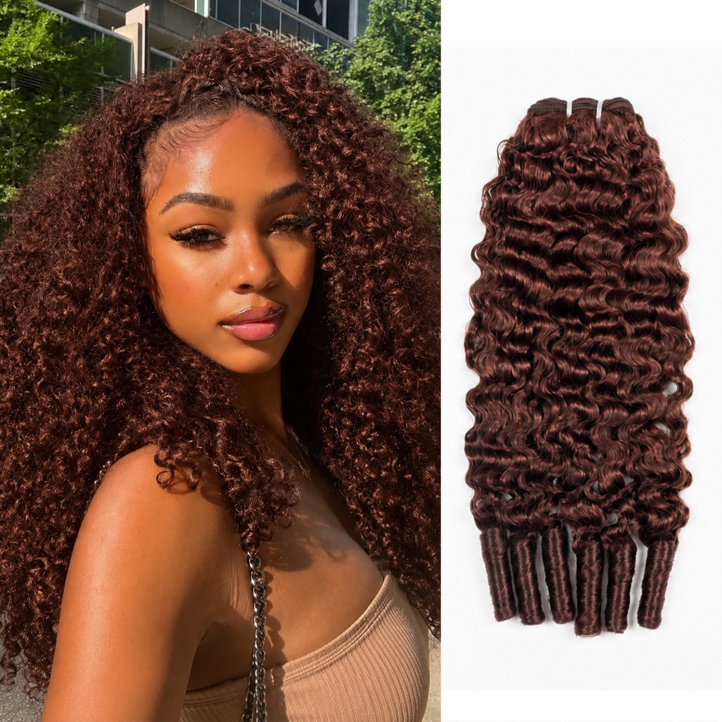 #33 Auburn Brown Burmese Curly Hair Bundles Easy Blend Brazilian Human Hair for Sew in Quick Weave