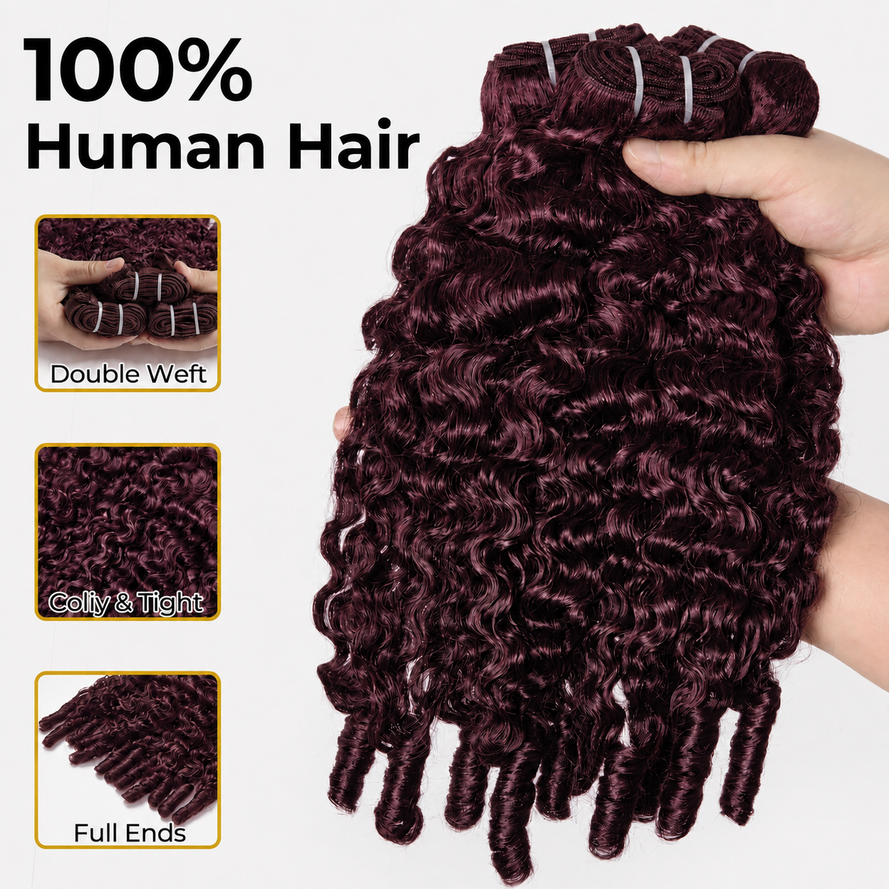 [Copy]#99J Burgundy Burmese Curly Hair Bundles Easy Blend Brazilian Human Hair for Sew in Quick Weave
