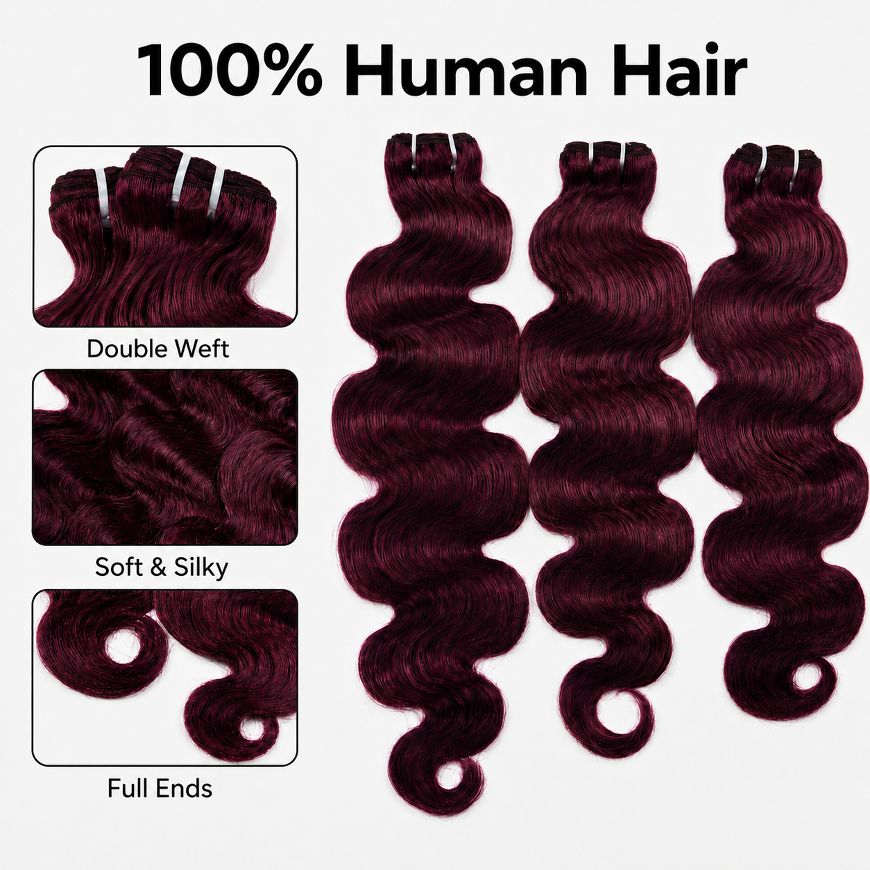#99J Burgundy Body Wave Hair Bundles Brazilian Human Hair for Sew in Quick Weave