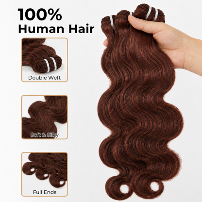 #33 Auburn Brown Body Wave Hair Bundles Brazilian Human Hair for Sew in Quick Weave