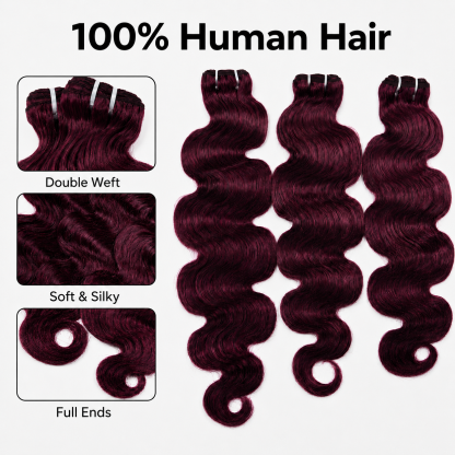 #99J Burgundy Body Wave Hair Bundles Brazilian Human Hair for Sew in Quick Weave