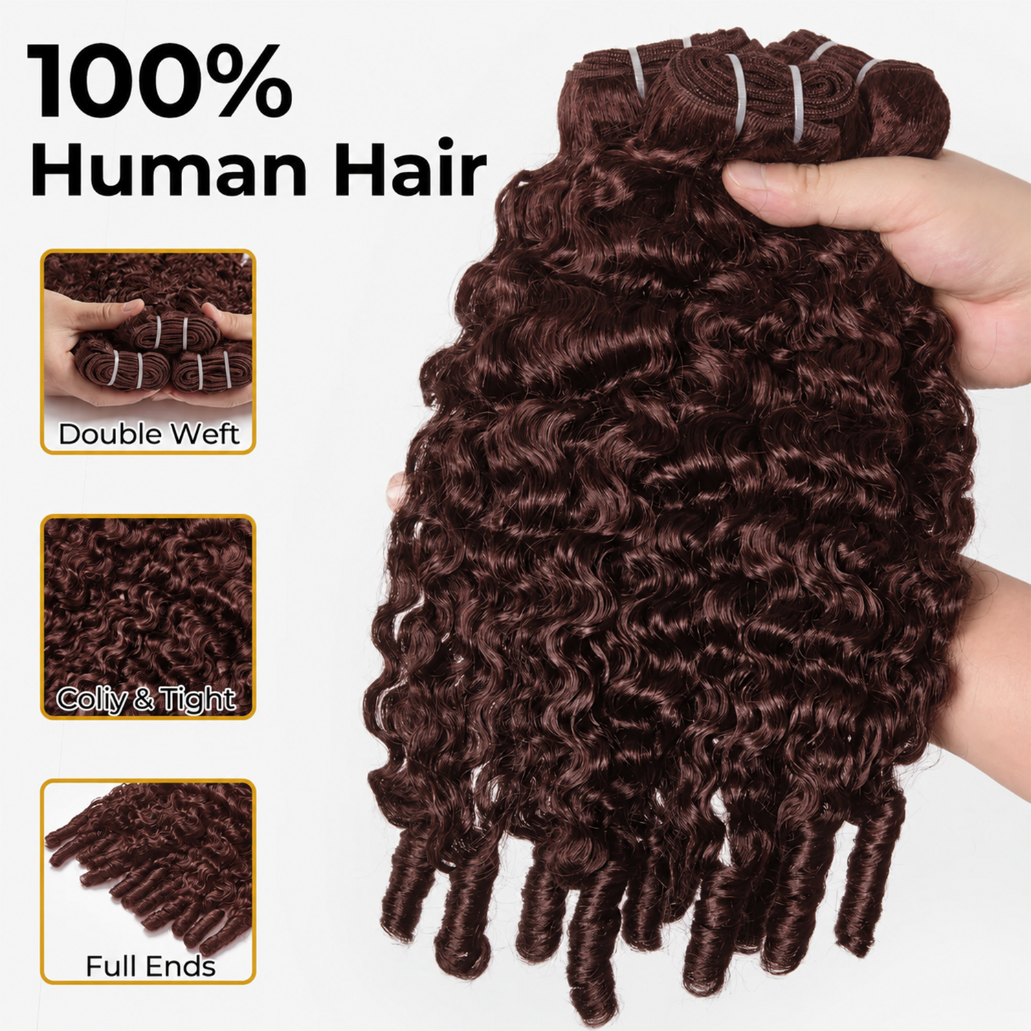 #33 Auburn Brown Burmese Curly Hair Bundles Easy Blend Brazilian Human Hair for Sew in Quick Weave