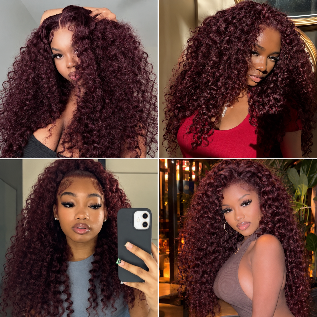 [Copy]#99J Burgundy Burmese Curly Hair Bundles Easy Blend Brazilian Human Hair for Sew in Quick Weave