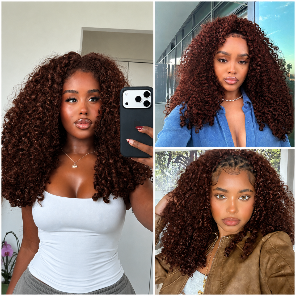 #33 Auburn Brown Burmese Curly Hair Bundles Easy Blend Brazilian Human Hair for Sew in Quick Weave