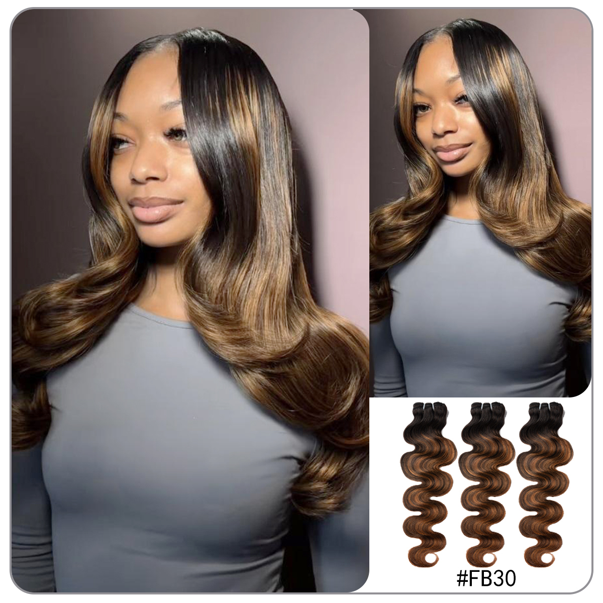 Brown Highlight FB30 Body Wave | 100% Human Hair Bundles | Budget Friendly 10A Grade Brazilian Virgin 100% Human Hair Quick Weave Sew in/Glue in Viral Hair Bundles