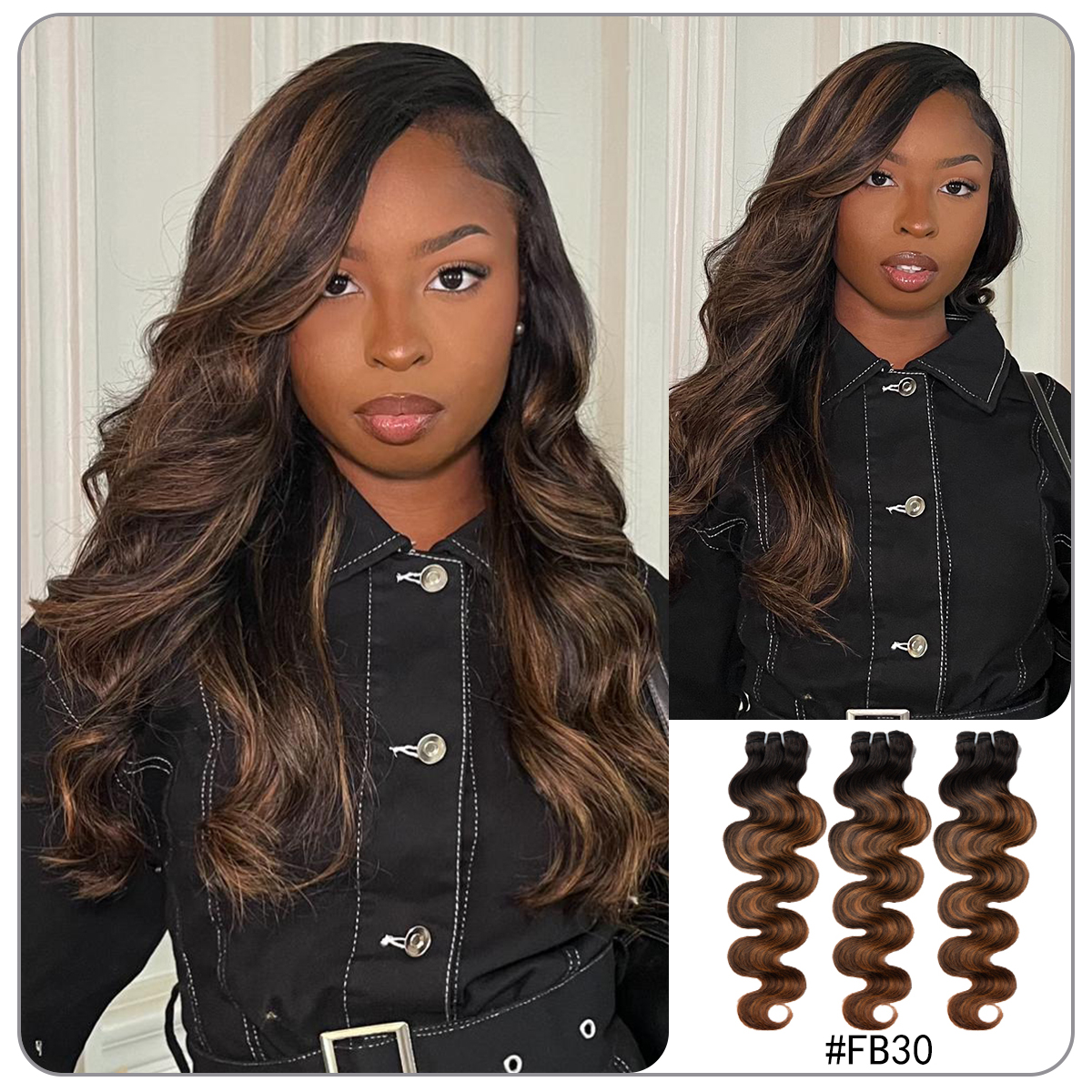 Brown Highlight Body Wave | 100% Human Hair Bundles | Budget Friendly 10A Grade Brazilian Virgin 100% Human Hair Quick Weave Sew in/Glue in Viral Hair Bundles