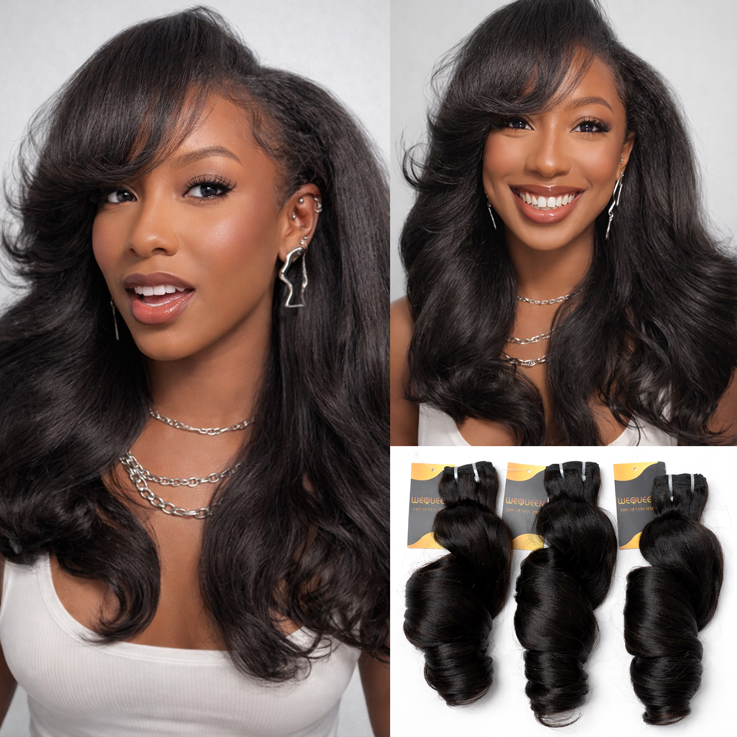 BeginLite Human Hair Bundle with Free Flexi Rods | Yaki Loose Yaki Straight Burmese Curly | 240g One-Pack Solution