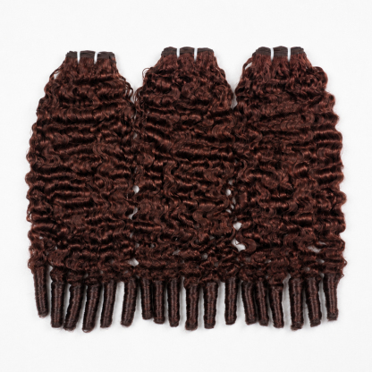 #33 Auburn Brown Burmese Curly Hair Bundles Easy Blend Brazilian Human Hair for Sew in Quick Weave