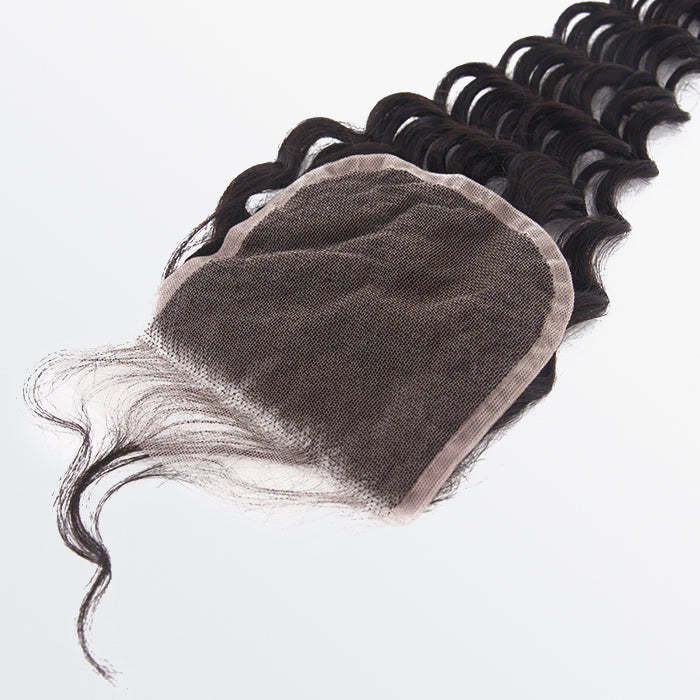 wEq 12-20 Inch 4" x 4" Deep Wavy Free Parted Lace Closure #1B Natural