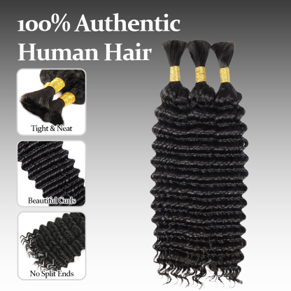  Boho Braids Deep Wave 12A Grade Salon Quality 100% Brazilian Virgin Hair Human Bulk Braiding Deep Wave 16"-24" For Trendy In Summer