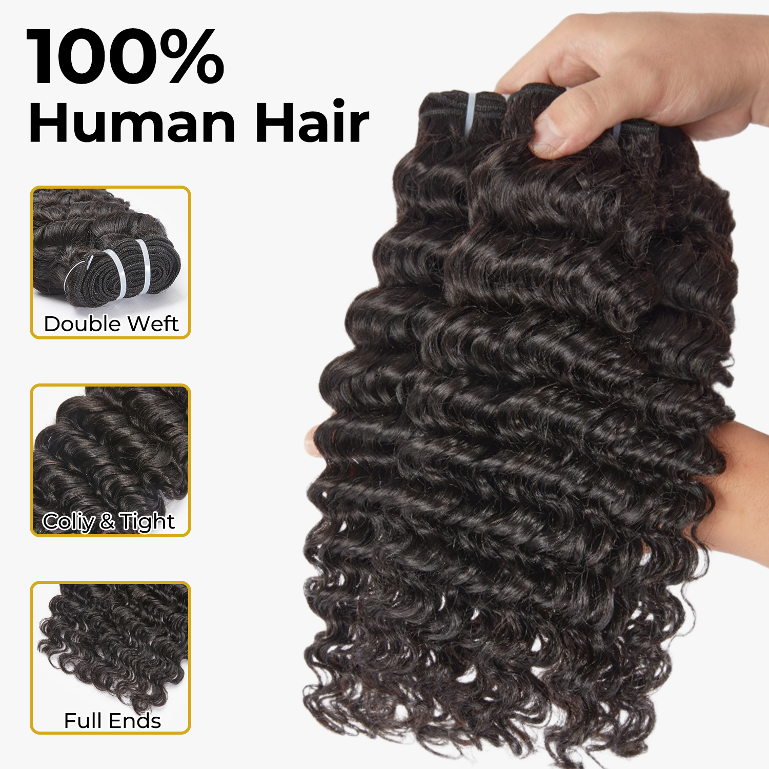 Vacation Friendly Deep Wavy Bundles | 14–26” Human Hair | #1B Natural Black | Natural Look, Big Volume